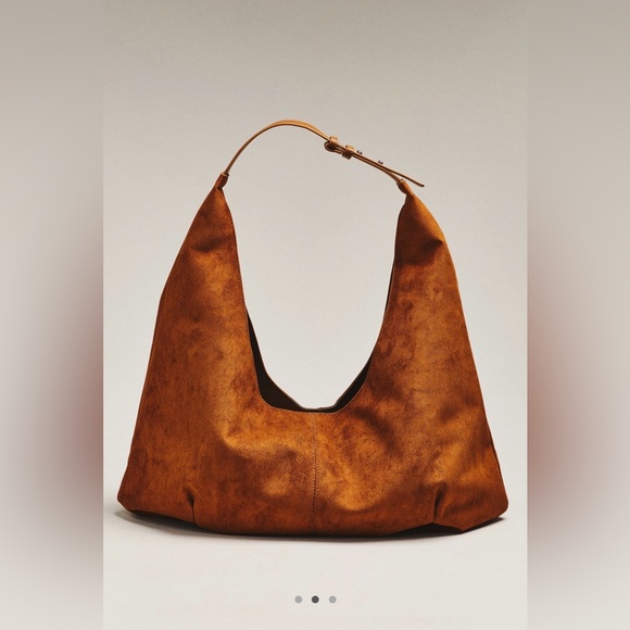 NWT new Anthropologie large faux suede slouchy bag purse tan  Hobo Bag - Picture 12 of 16